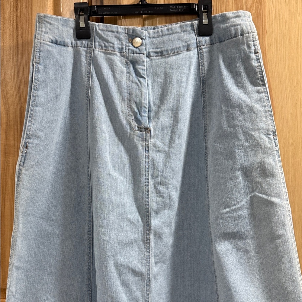 Belle Vere Anthropologie Light Blue Denim Full A-Line Cottagecore Skirt Size L - Picture 2 of 10